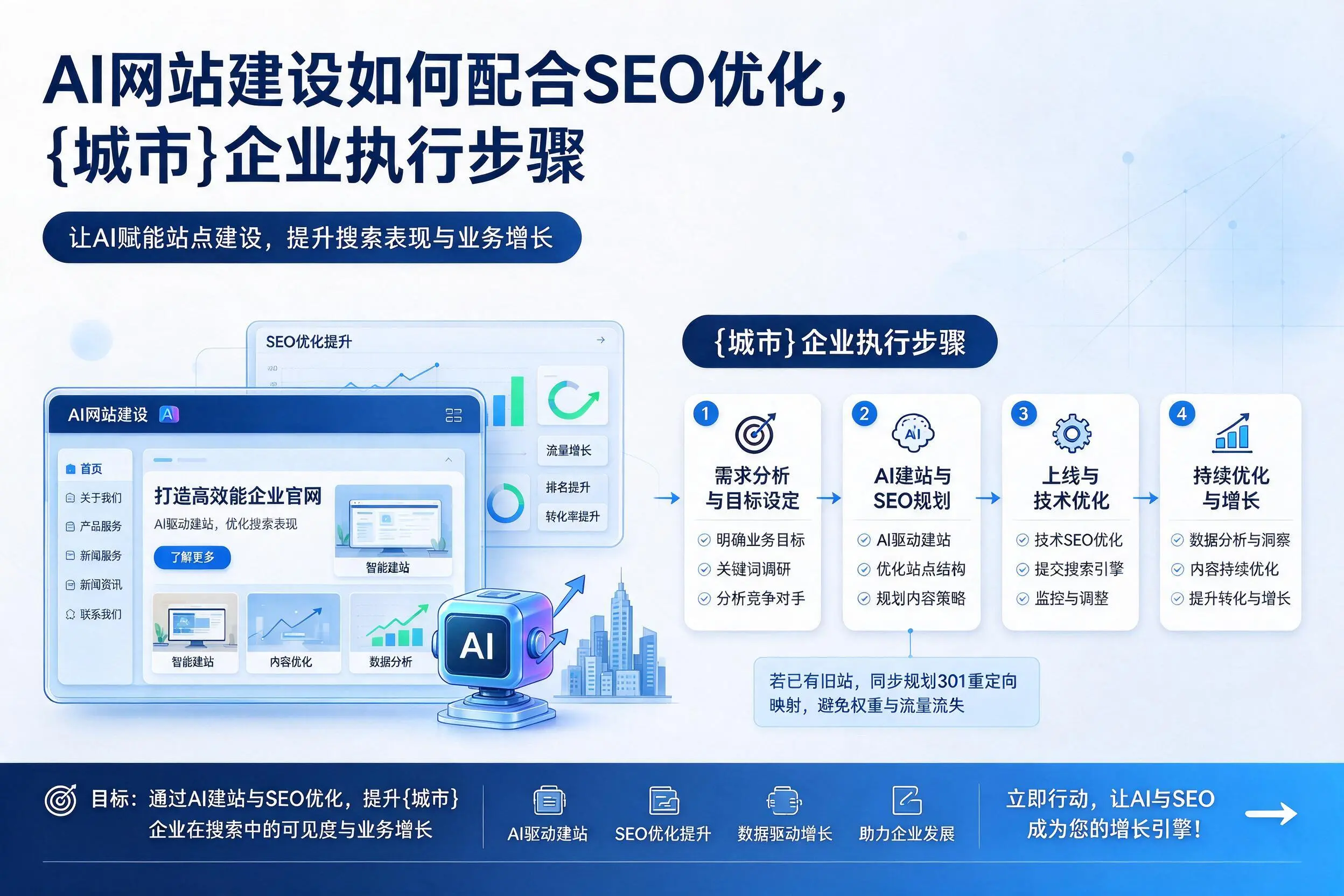 AI网站建设如何配合SEO优化，四平企业执行步骤