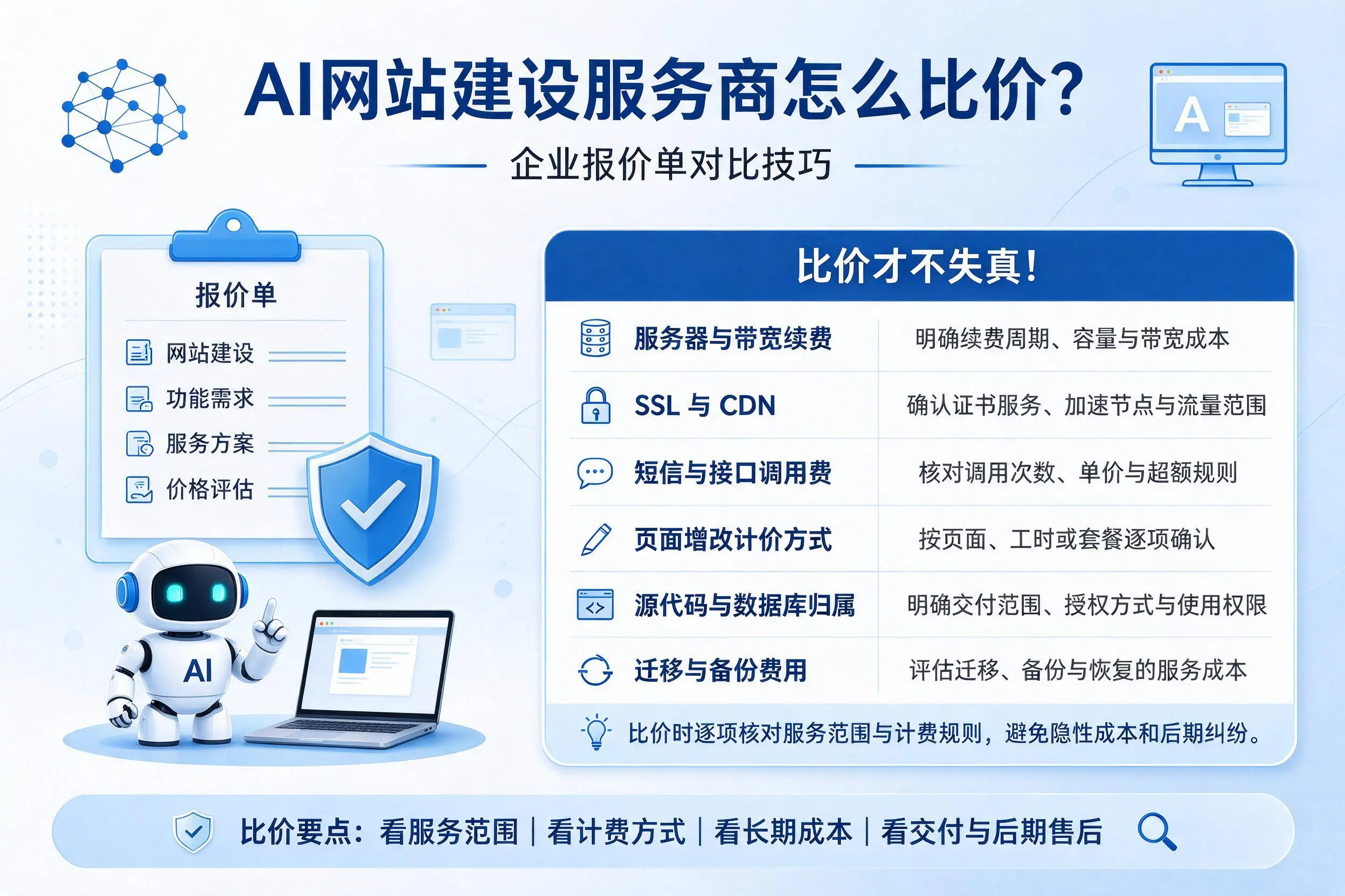 AI网站建设服务商怎么比价？四平企业报价单对比技巧